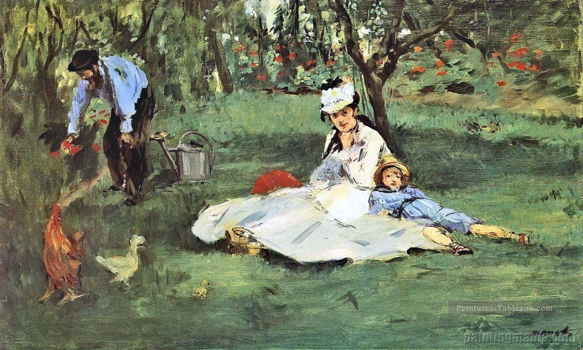 La famille Monet dans leur jardin à Argenteuil 2 Édouard Manet Peintures à l'huile